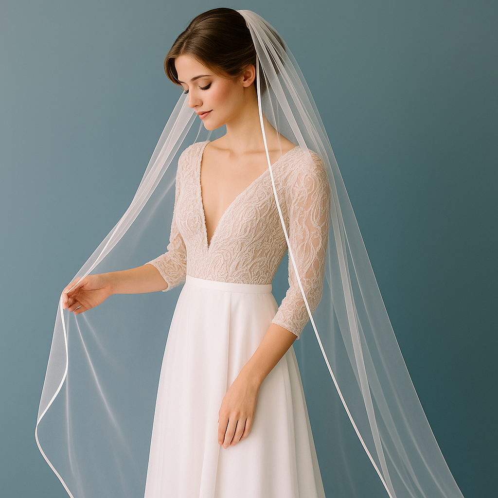 Enchanting Satin-Edged Cathedral Bridal Veil - White, Off-White