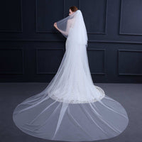 Simple Plain Cathedral Tulle Veil with Blusher