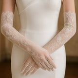 Elegant Long Lace Bridal Gloves – White - 56cm x 11cm
