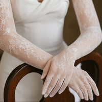 Elegant Long Lace Bridal Gloves – White - 56cm x 11cm