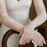 Elegant Long Lace Bridal Gloves – White - 56cm x 11cm