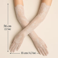 Elegant Long Lace Bridal Gloves – White - 56cm x 11cm