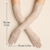 Elegant Long Lace Bridal Gloves – White - 56cm x 11cm