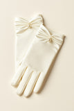 Elegant Satin Bridal Gloves with Pearl Detail – Short Wrist-Length Off-White Wedding Gloves