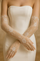 Elegant Long Lace Bridal Gloves – White - 56cm x 11cm