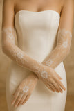 Elegant Long Lace Bridal Gloves – White - 56cm x 11cm