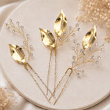 Crystal Gold plated leaves - 3 Hair Pins - Bridal / Formal Event