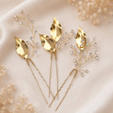 Crystal Gold plated leaves - 3 Hair Pins - Bridal / Formal Event