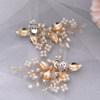 Elegant Crystal &amp; Pearl Bridal Shoe Clips (9.5cm x 6.5cm)
