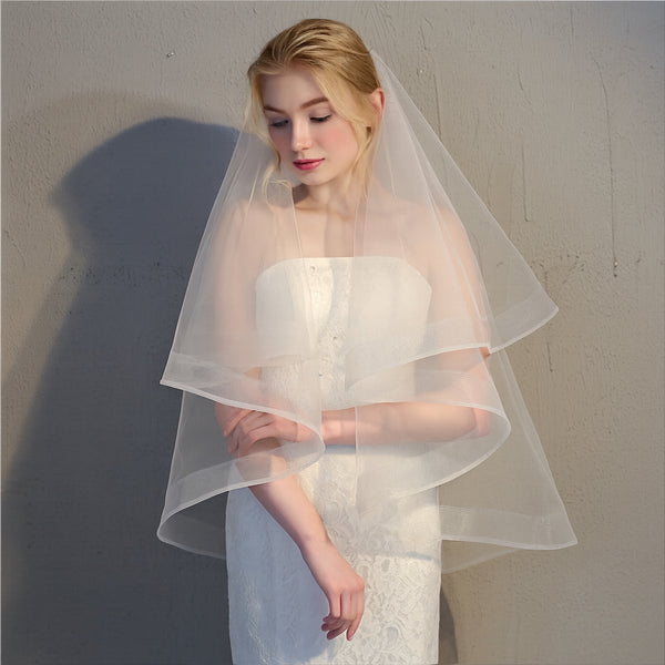 Horsehair Trim Blusher Fingertip Bridal Veil