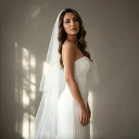 Simplicity in Elegance: 3-Meter Tulle Cathedral Blusher Veil