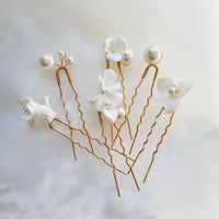 Floral Clay Pearl Bridal Hair Pins