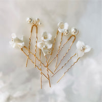 Floral Clay Pearl Bridal Hair Pins