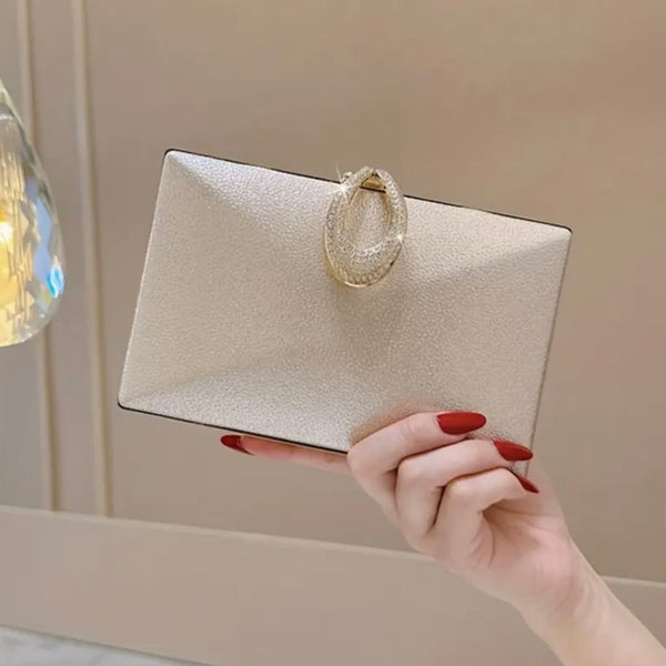 Gold Evening Clutch Bag – Elegant Wedding & Party Purse with Rhinestone Clasp