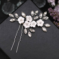 White Clay flower Bridal Hair Pin