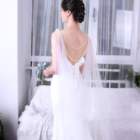 Pearl-Beaded Cascading Lace Cape Veil - 2.3 Meters