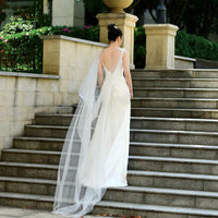 Pearl-Beaded Cascading Lace Cape Veil - 2.3 Meters