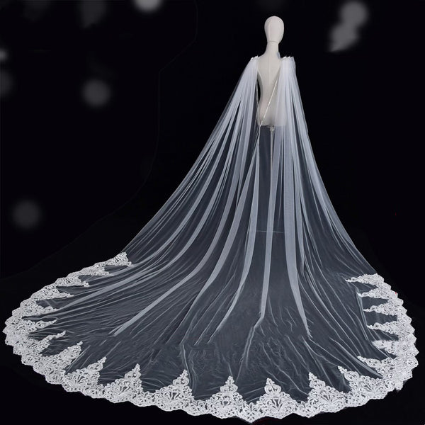 Crystal Edged Floral Appliquéd Cathedral Veil Cape