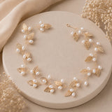Pearl Beaded Gold Leaf Hair Vine