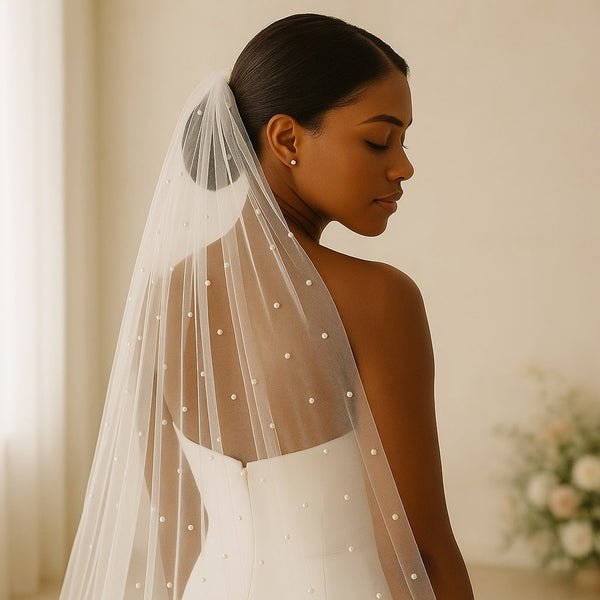 Pearl studded cathedral veil 