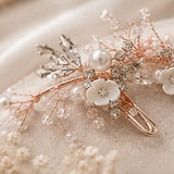 Rose Gold Flower and Crystal Hair Vine - Bridal / Formal Event