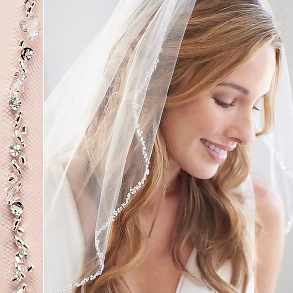 Crystal Beaded Edged - Single Teared 3 Meter Cathedral Veil