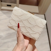 Elegant Pearl Clutch Bag – Beaded Bridal Handbag with Gold Chain Strap for Weddings, Parties, Formal Events