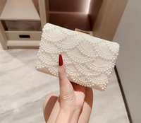 Elegant Pearl Clutch Bag – Beaded Bridal Handbag with Gold Chain Strap for Weddings, Parties, Formal Events