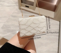 Elegant Pearl Clutch Bag – Beaded Bridal Handbag with Gold Chain Strap for Weddings, Parties, Formal Events