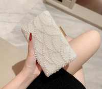 Elegant Pearl Clutch Bag – Beaded Bridal Handbag with Gold Chain Strap for Weddings, Parties, Formal Events