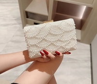 Elegant Pearl Clutch Bag – Beaded Bridal Handbag with Gold Chain Strap for Weddings, Parties, Formal Events