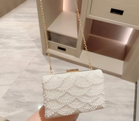 Elegant Pearl Clutch Bag – Beaded Bridal Handbag with Gold Chain Strap for Weddings, Parties, Formal Events