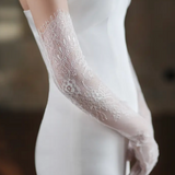 Elegant Long Lace Bridal Gloves – White - 56cm x 11cm
