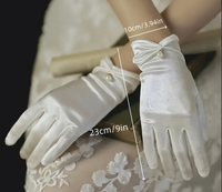 Elegant Satin Bridal Gloves with Pearl Detail – Short Wrist-Length Off-White Wedding Gloves