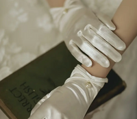 Elegant Satin Bridal Gloves with Pearl Detail – Short Wrist-Length Off-White Wedding Gloves
