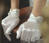 Elegant Satin Bridal Gloves with Pearl Detail – Short Wrist-Length Off-White Wedding Gloves