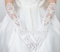 Elegant Lace & Satin Bridal Gloves – Elbow-Length Wedding Gloves with Embroidery