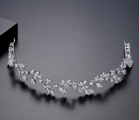 Crystal Leaf Bridal Headband – Silver Rhinestone Wedding Hair Vine (29cm)