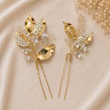 Vintage Crystal and Gold Plated Leaves Sister Pins - Bridal / Formal Event