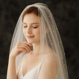 Pearl-Studded 1.5-Meter Blusher Veil - White & Off-White