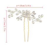 Crystal and pearl bridal hair pins dimentions