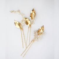 Bridal Crystal Gold plated leave pins