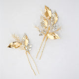 Bridal Crystal Gold plated leave pins 