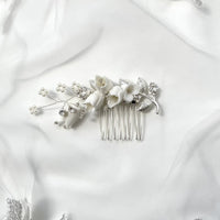 White Flower and Crystal Bridal Comb