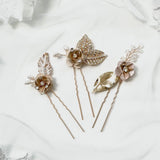 Rose gold Flowers and leaf hair pins