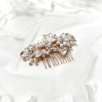 Rose gold and silver leaf hair comb