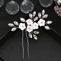 White Clay flower Bridal Hair Pin