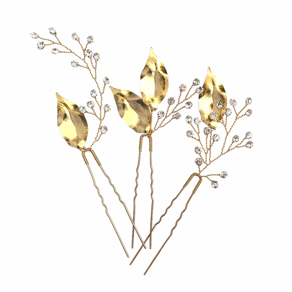 Bridal Crystal Gold plated leave pins