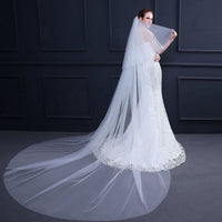 Simple Plain Cathedral Tulle Veil with Blusher
