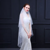 Soft 2 layer Ivory Bridal Veil with Floral Appliquéd Edge